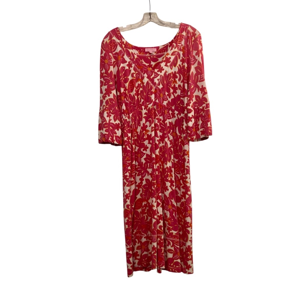 Lilly Pulitzer Flounce Sleeve Tropical Print Midi Dress Size S Resortwear Preppy